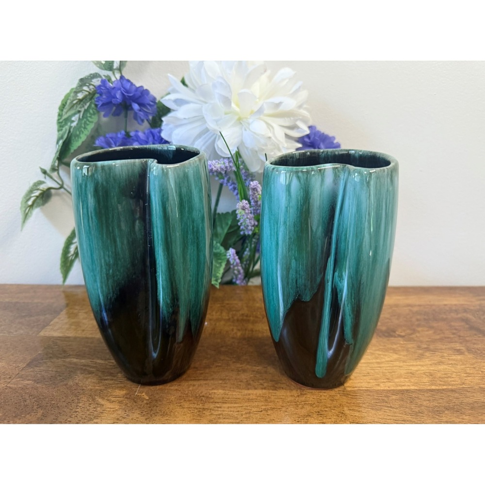 Blue Mountain Pottery Green Drip Glaze Vases Retro MCM Vase Canadian Decor